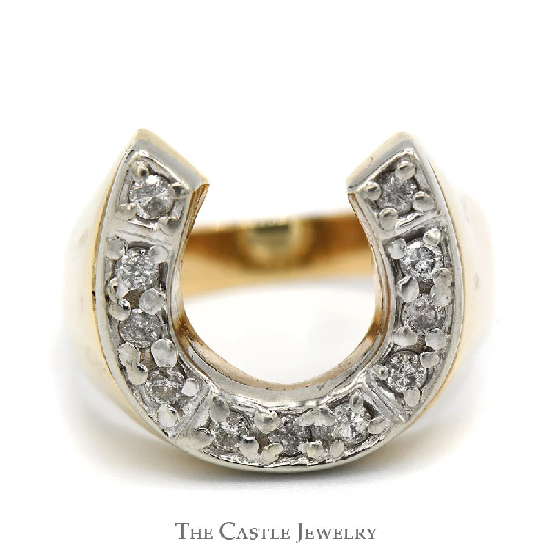 ladies rings dainty subtle look -1/2cttw Round Diamond Horseshoe Ring in 10k Yellow Gold Tapered Mounting