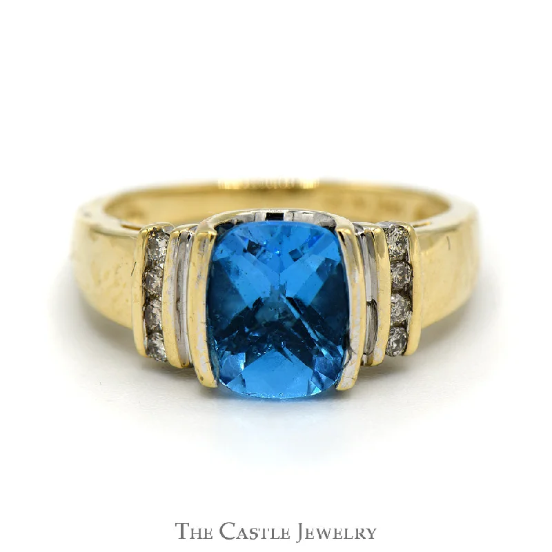 ladies rings for party wear -Blue Topaz Ring with Diamond Accents in 14k Yellow Gold