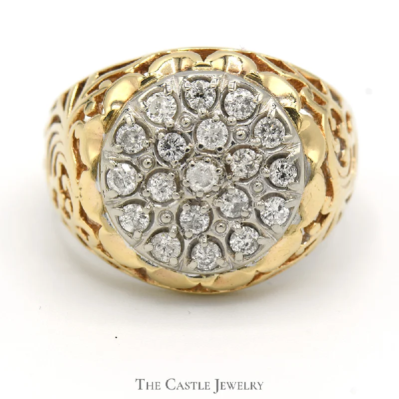 ladies rings for gifting ideas -3/4cttw Kentucky Diamond Cluster Ring in 10k Yellow Gold Filigree Mounting