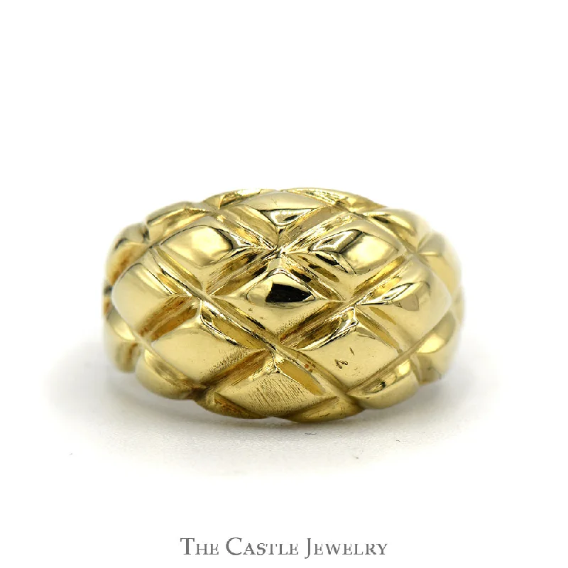 ladies rings with rainbow gems -Dome Ring With Pattern In 10KT Yellow Gold