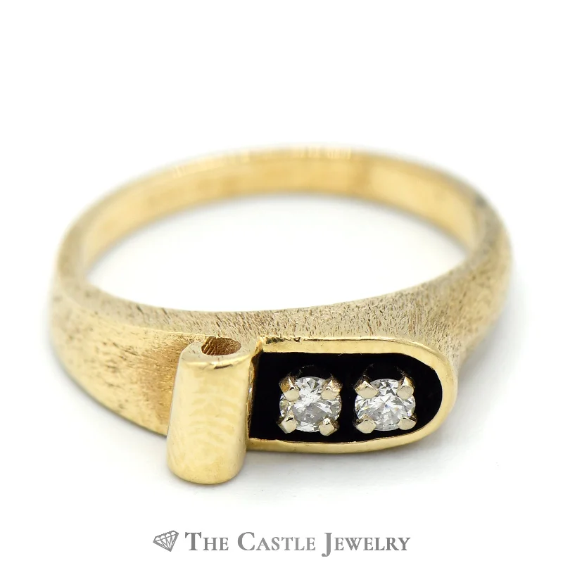 ladies rings elegant gold tone -Scroll Designed Ring with Diamond Accents in 14k Yellow Gold