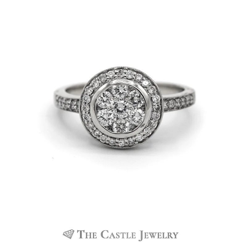 ladies rings with arrow design -.75cttw Round Diamond Cluster Ring with Diamond Halo & Accents in 14k White Gold