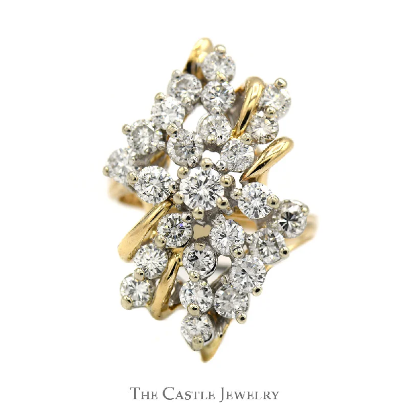 ladies rings chic modern design -2.5cttw Diamond Cluster Ring with Open Bypass 14k Yellow Gold Setting