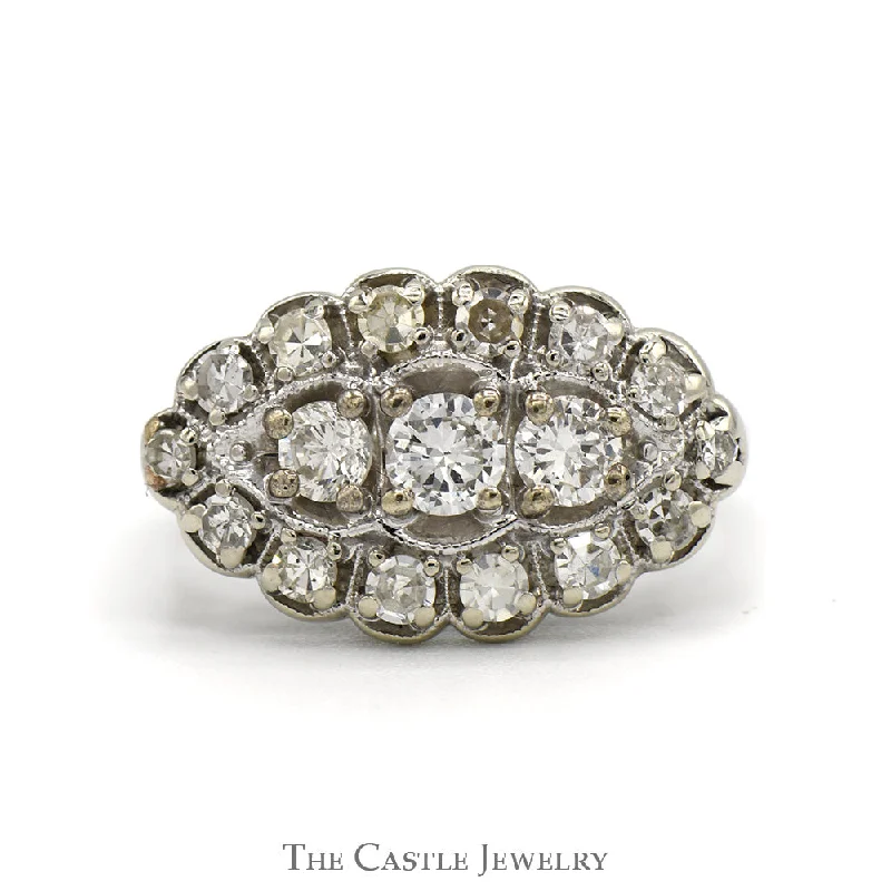 ladies rings timeless classic style -3/4cttw Oval Shaped Diamond Cluster Ring in 14k White Gold