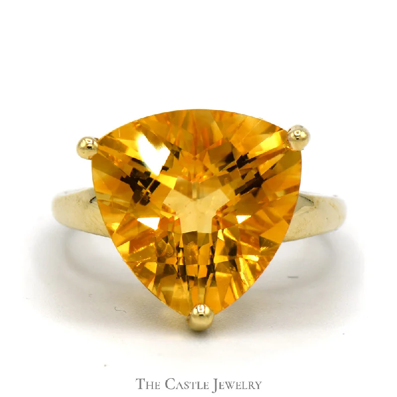 ladies rings with emerald green -Trillion Cut Citrine Solitaire Ring in 10k Yellow Gold