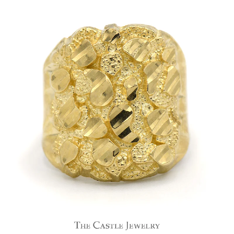 ladies rings floral pattern charm -Wide Tapered Nugget Style Ring in 10k Yellow Gold - Size 6.5