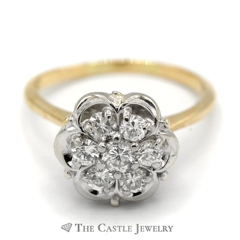 ladies rings hypoallergenic material -3/4cttw 7 Diamond Cluster Ring with Scalloped Setting in 14k Yellow Gold