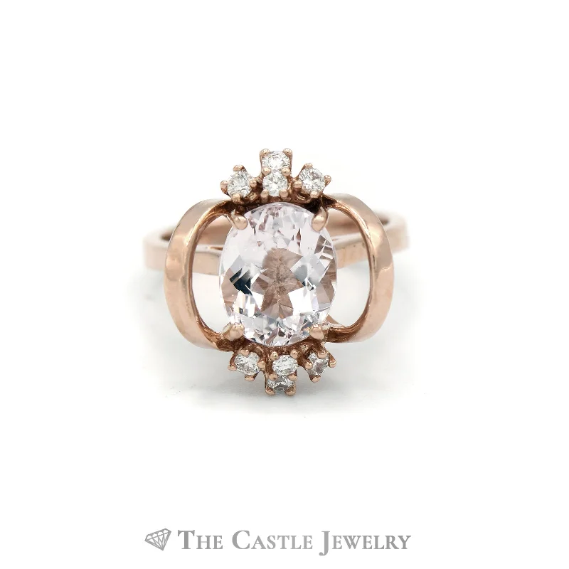 ladies rings for fashion enthusiasts -2.66CT Oval Morganite Ring with .15CTTW Diamond Accents in 14KT Rose Gold