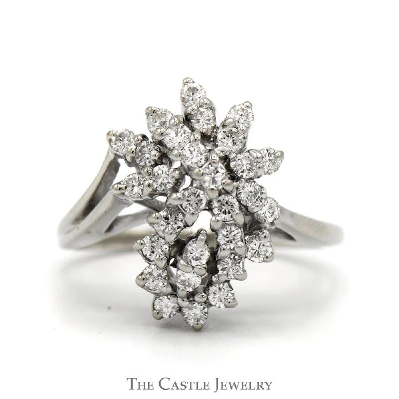 ladies rings vintage inspired look -Free Form 1/2cttw Diamond Flower Cluster Ring in 14k White Gold