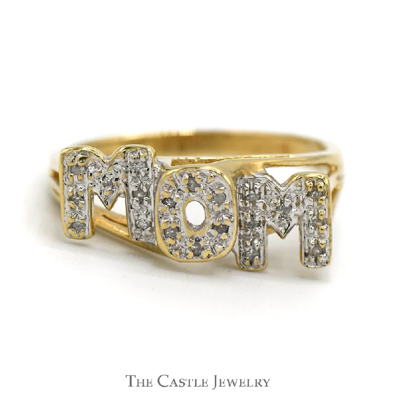 ladies rings for engagement proposal -Diamond "MOM" Ring With .10 CTTW Diamonds In 10 KT Yellow Gold