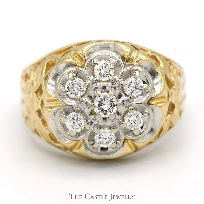 ladies rings for vintage lovers -3/4cttw Kentucky Cluster Ring in 14k Yellow Gold