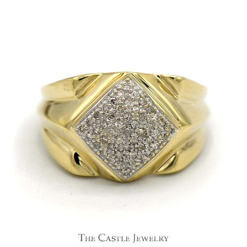 ladies rings with crystal accents -Men's 1/2cttw Kite Shaped Pave Diamond Cluster Ring