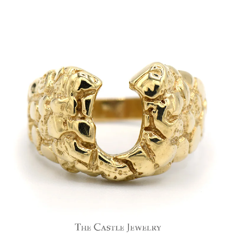 ladies rings for everyday wear -Nugget Style Horseshoe Ring in 10k Yellow Gold