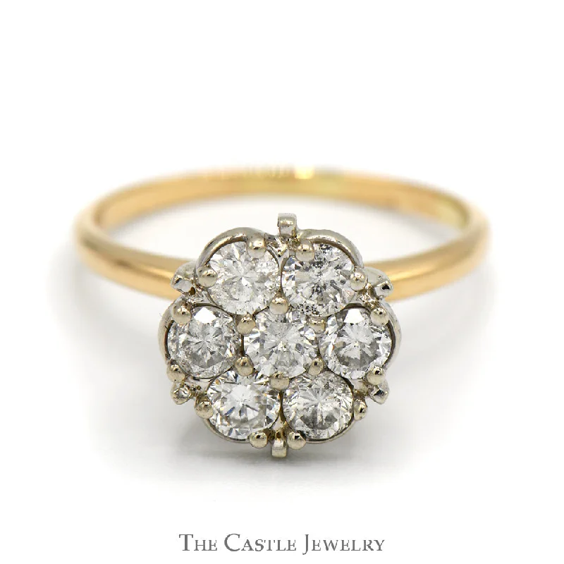 ladies rings adjustable size fit -1cttw 7 Diamond Flower Cluster Ring in 14k Yellow Gold