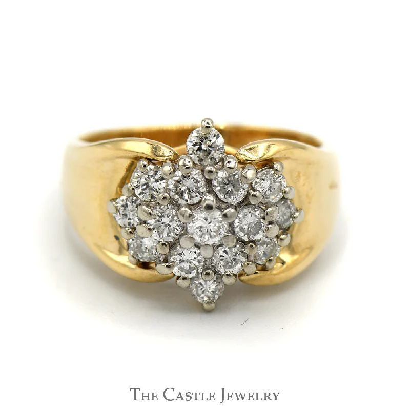 ladies rings for proposal moment -Diamond Flower Cluster Ring in 10k Yellow Gold Wide Cathedral Mounting