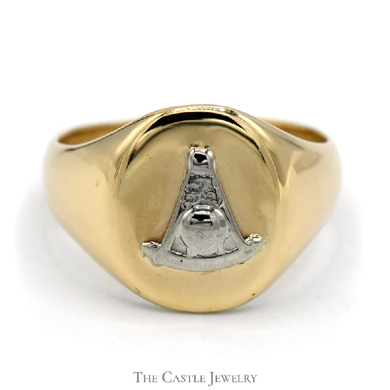 ladies rings chic modern design -14k Two Tone Masonic Men's Signet Ring in Yellow and White Gold