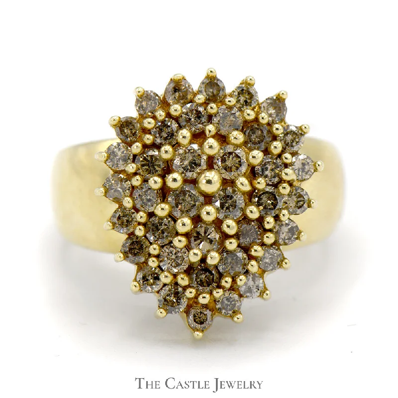 ladies rings with pink tourmaline -Pear Shaped Cocoa Diamond Cluster Ring in 10k Yellow Gold Wide Band