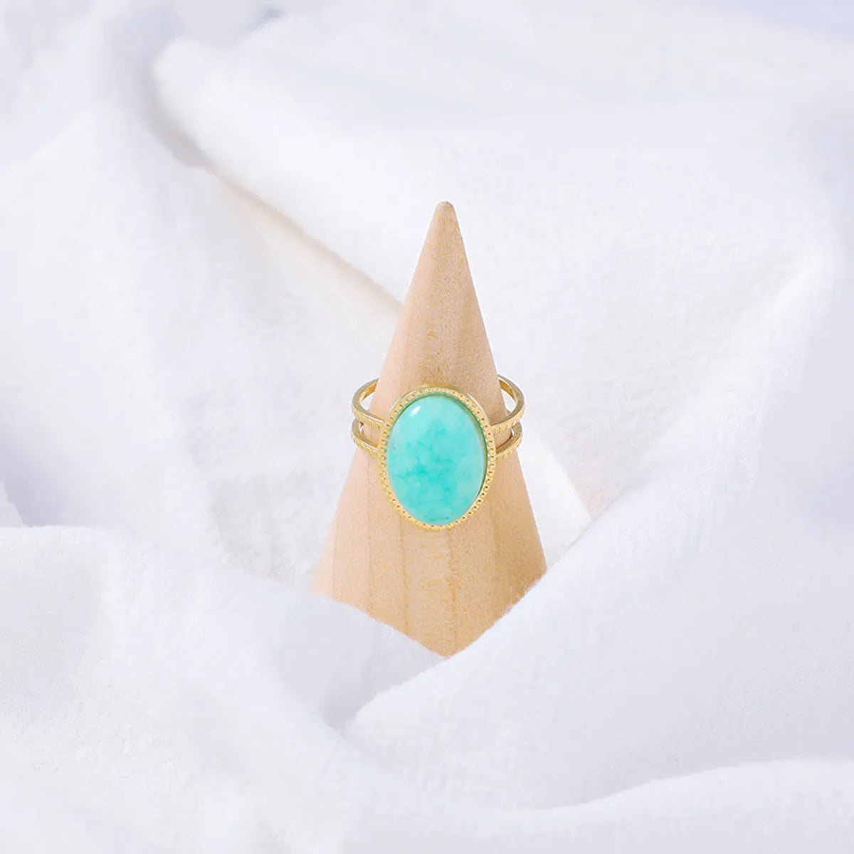 ladies rings chic modern design -Simple Retro Turquoise Inlaid Opening Adjustable Stainless Steel Ring