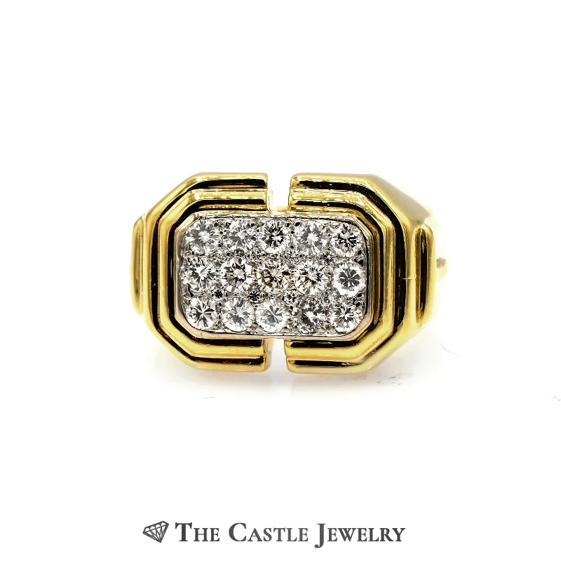 ladies rings with black onyx -Men's Rectangle Shaped 1.13cttw Diamond Cluster Ring in 18k Yellow Gold