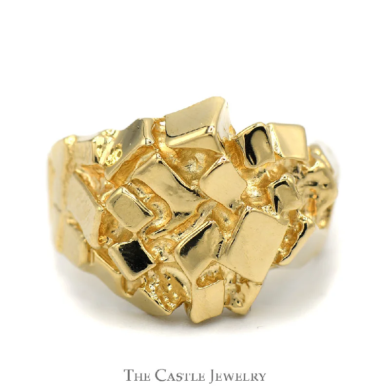 ladies rings for casual days -Men's Nugget Designed Ring in Solid 14k Yellow Gold