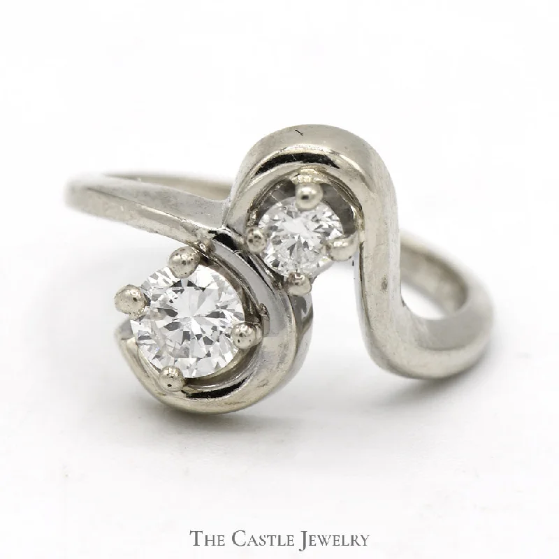 ladies rings with crystal accents -1/2cttw Double Diamond Swirl Ring in 14k White Gold