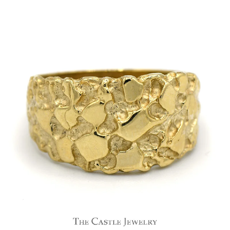 ladies rings lightweight daily comfort -Men's Nugget Design Tapered Band Ring in 10k Yellow Gold