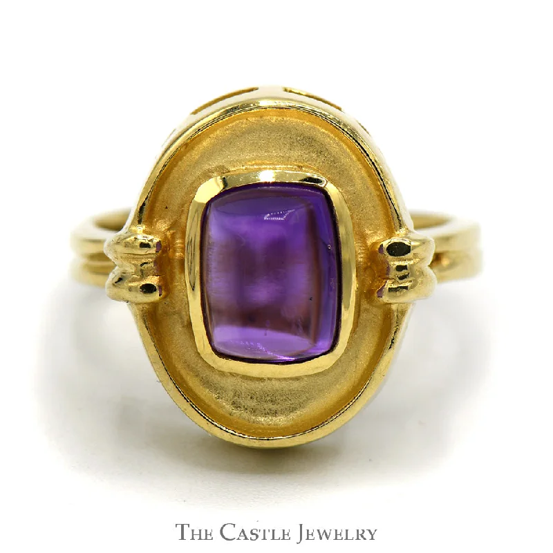 ladies rings with opal glow -Rectangular Cabochon Amethyst Ring in 14k Yellow Gold Oval Setting