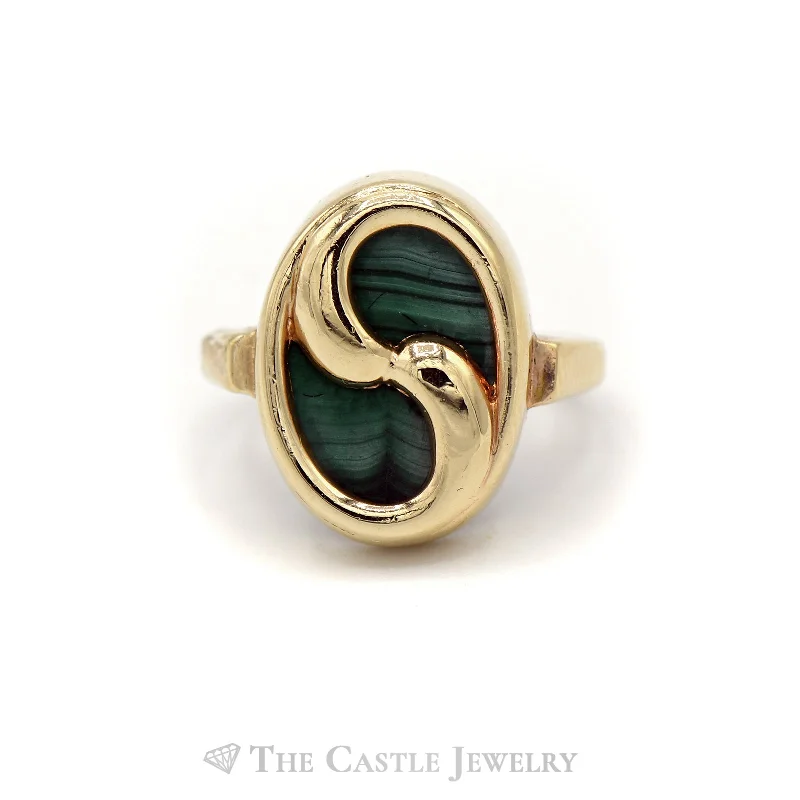 ladies rings classic timeless beauty -Oval Green Jasper Ring with Swirl Gold Overlay in 14KT Yellow Gold