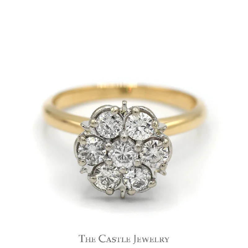 ladies rings for wedding day -1cttw 7 Round Brilliant Cut Diamond Flower Cluster Ring in 14k Yellow Gold