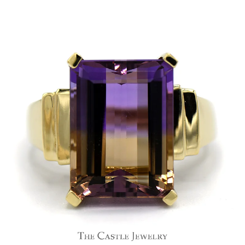 ladies rings delicate heart shape -Emerald Cut Ametrine Ring with Beveled Sides in 10k Yellow Gold