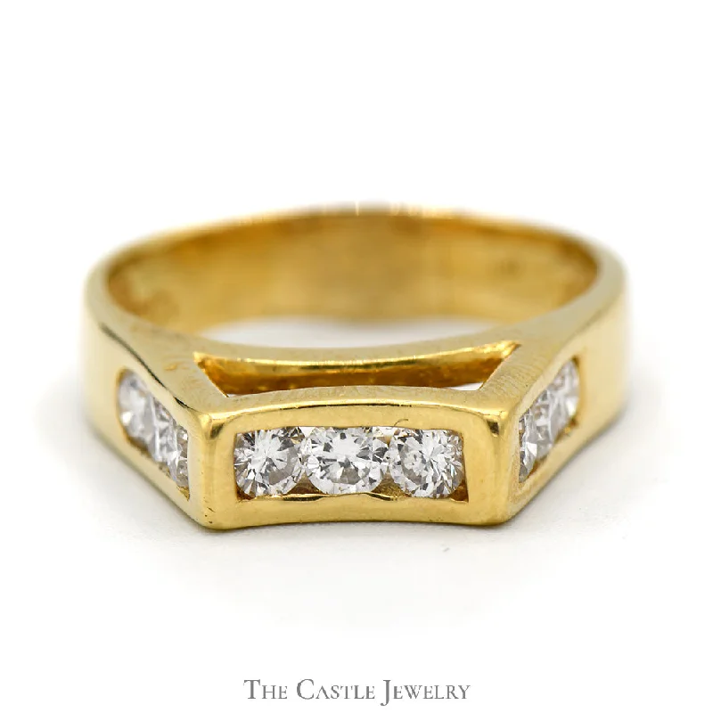 ladies rings for everyday wear -Men's 1cttw Raised Diamond Ring in 18k Yellow Gold