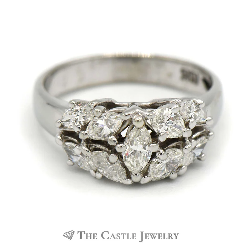 ladies rings for vintage lovers -Marquise Diamond Cluster Ring with Polished Sides in 18K White Gold