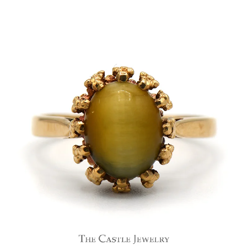 ladies rings lightweight daily comfort -Oval Cabochon Yellow Tigers Eye Ring in 10k Yellow Gold