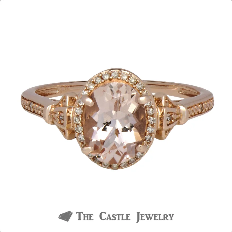 ladies rings for special occasions -Oval Morganite Ring with Diamond Accents in 10K Rose Gold