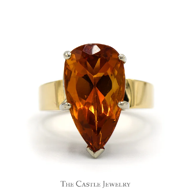 ladies rings hypoallergenic material -Pear Cut Citrine Ring with Polished Sides in 14k Yellow Gold