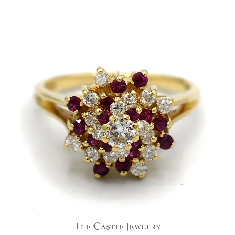 ladies rings promise ring style -.50cttw Diamond and Ruby Swirl Ring in 14k Gold