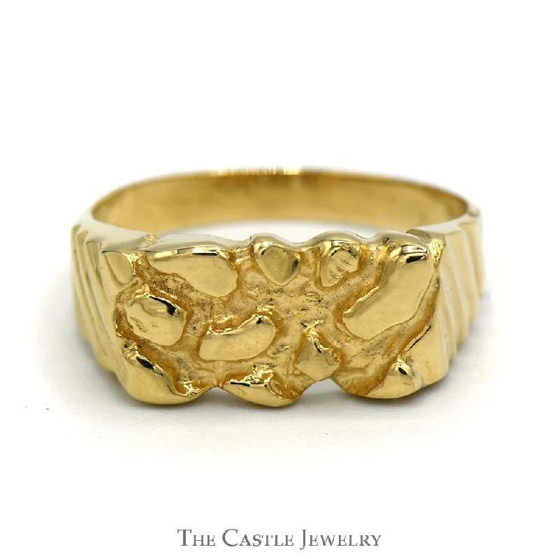 ladies rings for special occasions -14k Yellow Gold Nugget Style Ring with Grooved Sides