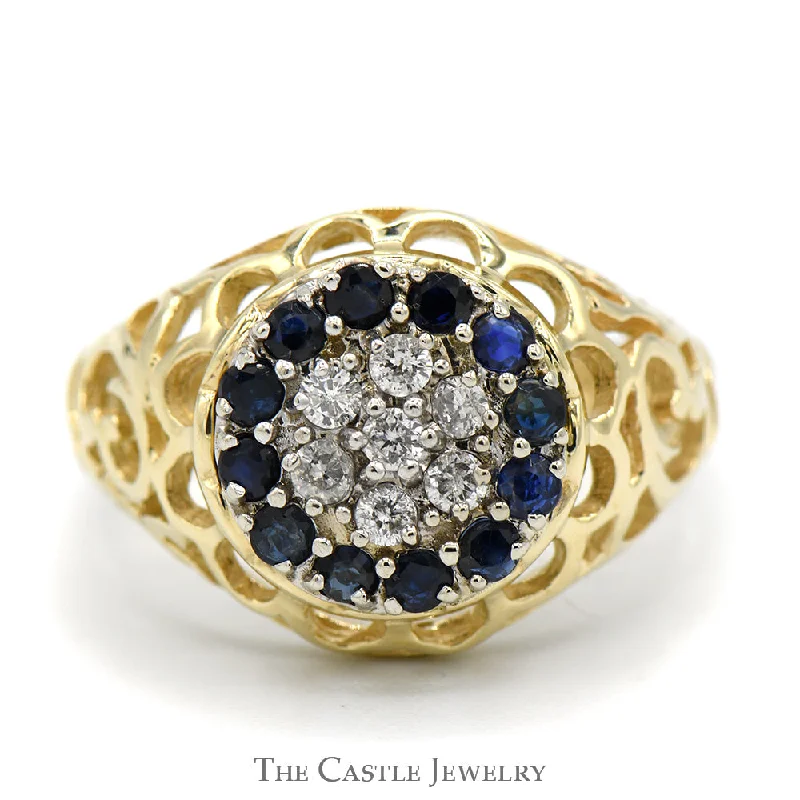 ladies rings for birthday gift -Women's Sapphire & Diamond Kentucky Cluster Ring in 10k Yellow Gold