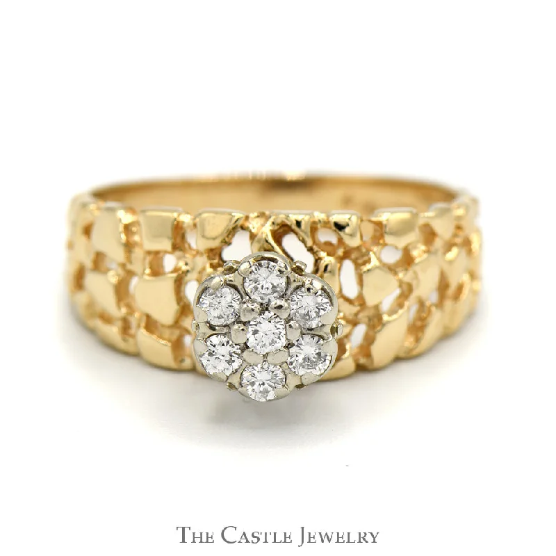 ladies rings for fashion enthusiasts -Diamond Cluster Ring with Nugget Designed Sides in 14k Yellow Gold