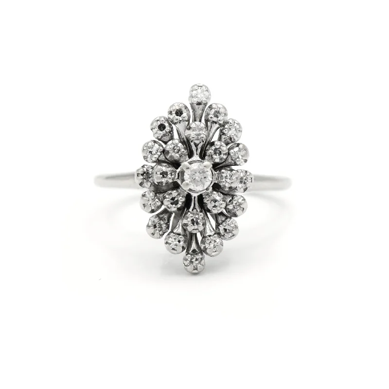 ladies rings sleek modern look -.50CTTW Marquise Shaped Diamond Cluster Ring in 14KT White Gold