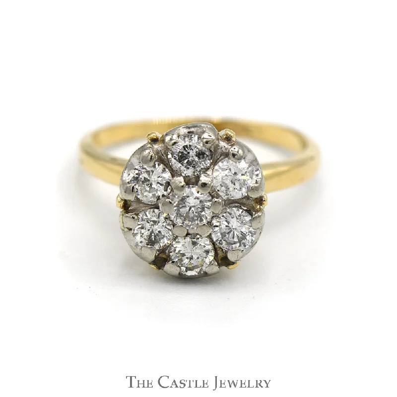 ladies rings for office style -Vintage 7 Diamond Cluster Ring 1cttw in 10K Yellow Gold