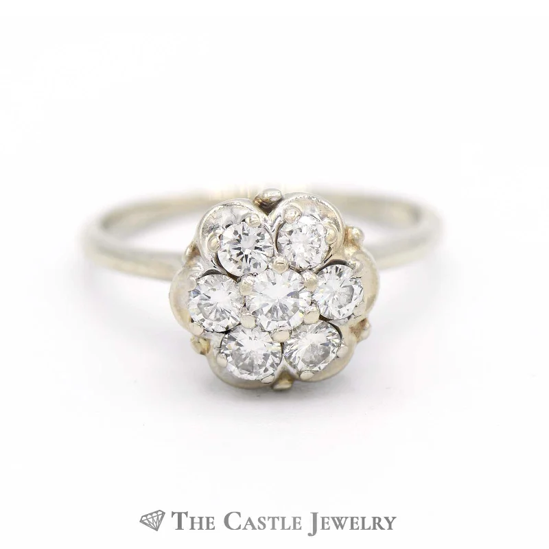 ladies rings with arrow design -1/2cttw Round 7 Diamond Cluster Ring in 14k White Gold