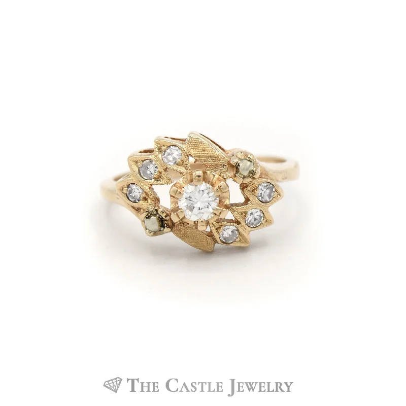 ladies rings bold fashion statement -Decorative Diamond Cluster Ring in 14k Yellow Gold