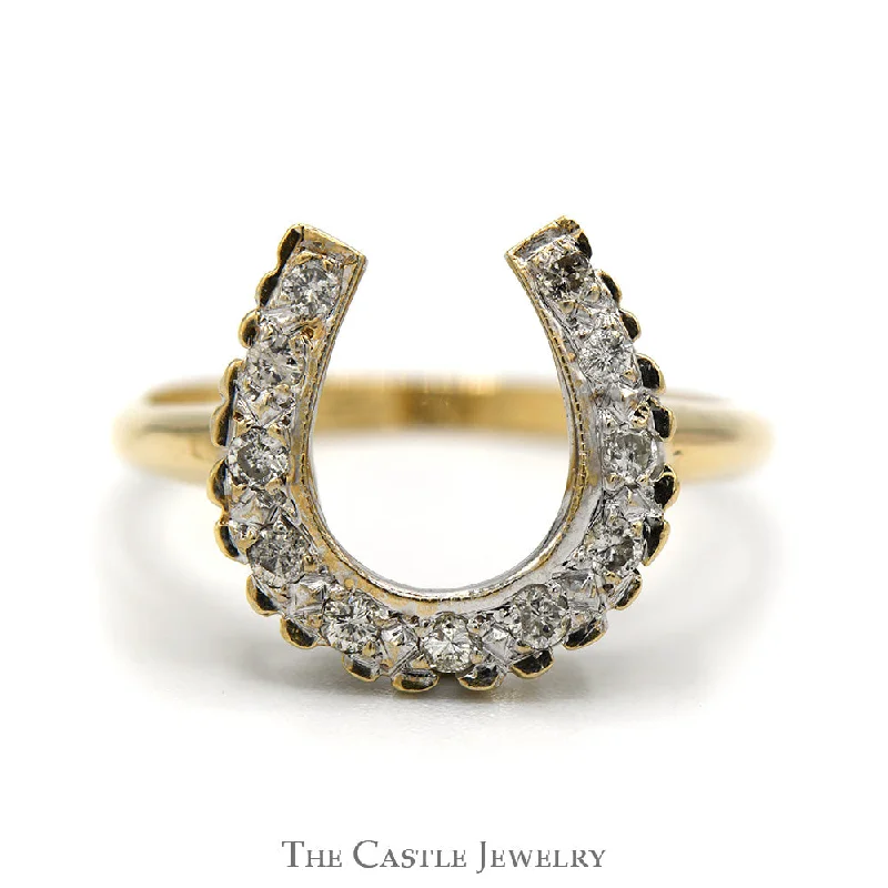 ladies rings with gemstone sparkle -1/4cttw Round Brilliant Cut Diamond Horseshoe Ring in 10k Yellow Gold