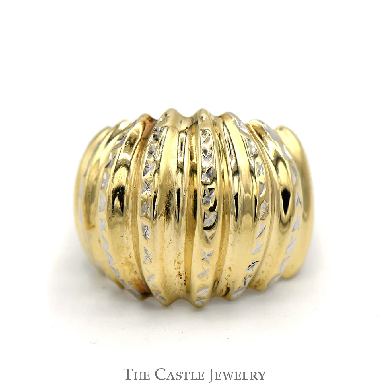 ladies rings for bold fashion -Dome Ring With Diamond Cut Design In 10 KT Yellow Gold