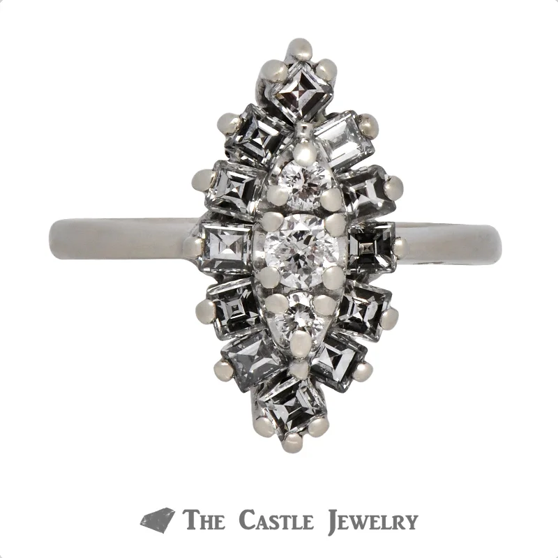 ladies rings for vintage lovers -Marquise Shaped Cluster Ring in 14K White Gold