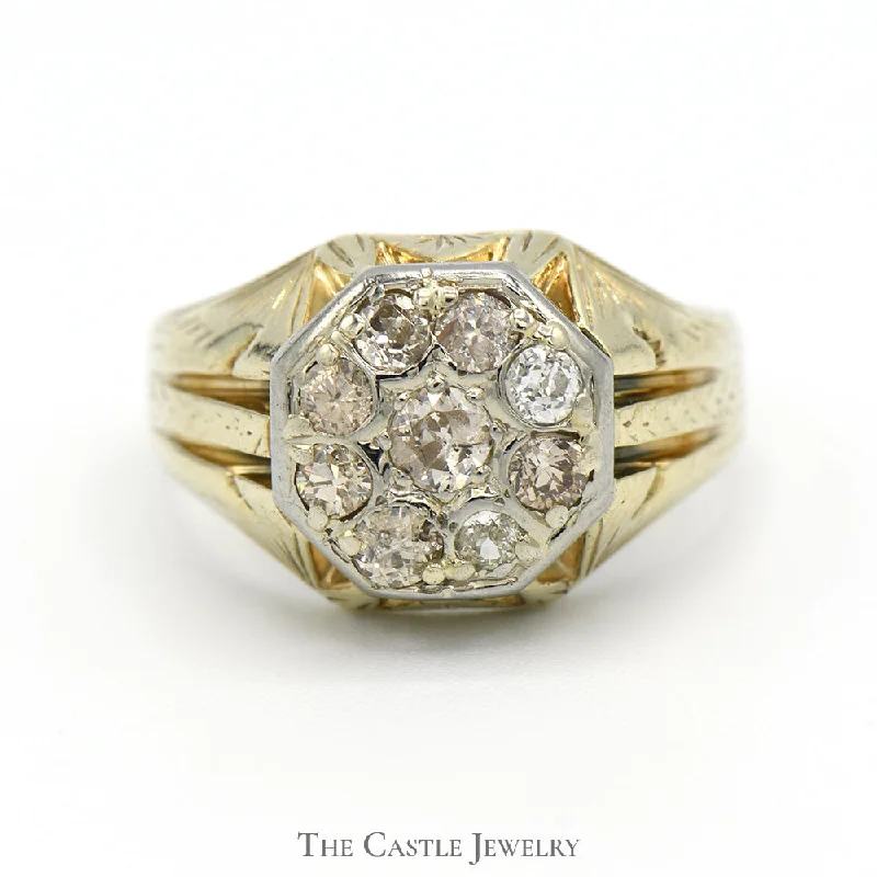 ladies rings for stylish women -1cttw Old European Cut Diamond Cluster Ring with Antique Style Setting in 14k Yellow Gold