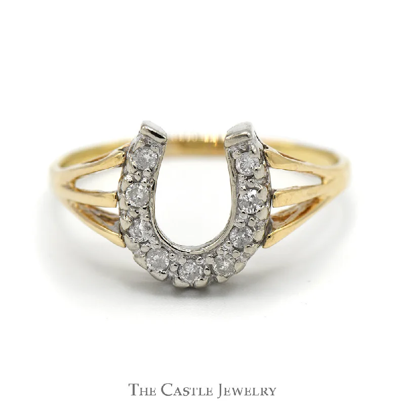 ladies rings for mother gift -1/4cttw Diamond Horseshoe Ring in 10k Yellow Gold Triple Split Shank Mounting