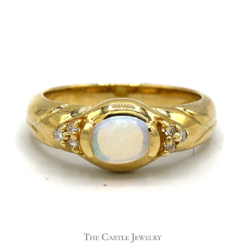 ladies rings with rainbow gems -Opal Ring with Diamond Accents in 14k Yellow Gold