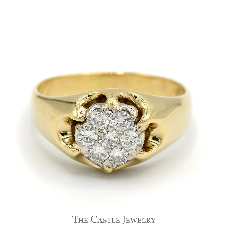 ladies rings art deco flair -1/2cttw Round Diamond Cluster Ring with Claw Style Mounting in 10k Yellow Gold